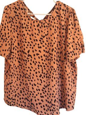 Paper Moon | Women's Top | Pink & Black Leopard Bow Back Blouse | Size Large